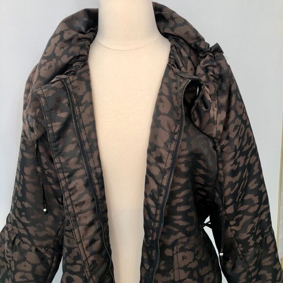 Luii Coat Black Brown Leopard Print Coat, Size L - Picture 5 of 9